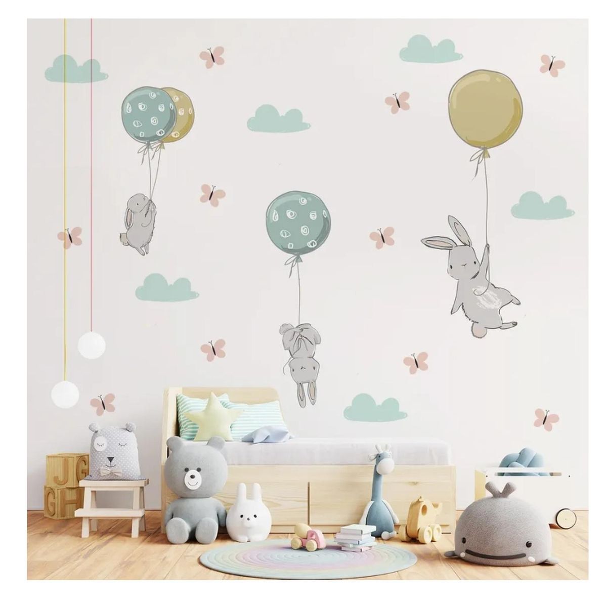 KIVARA - Stickers De Pared Temáticos De Conejitos Nubes y Mariposas