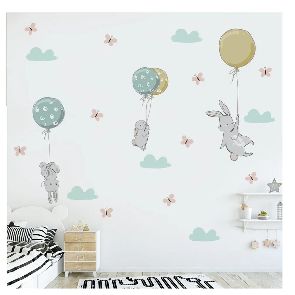 KIVARA - Stickers De Pared Temáticos De Conejitos Nubes y Mariposas