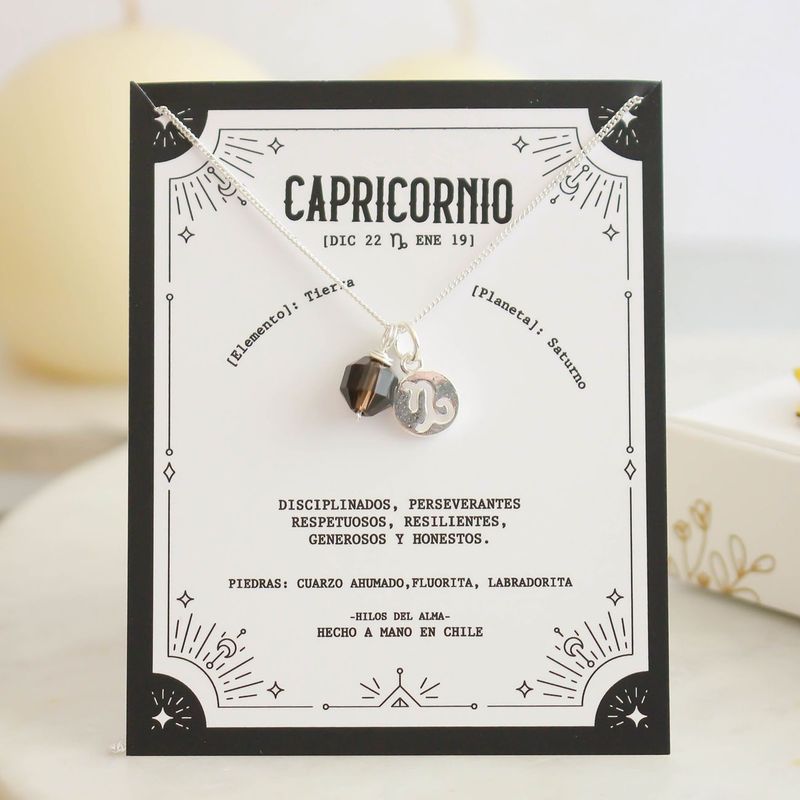 GENERICO - Collar de Plata 925 con piedra natural Cuarzo del signo Capricornio