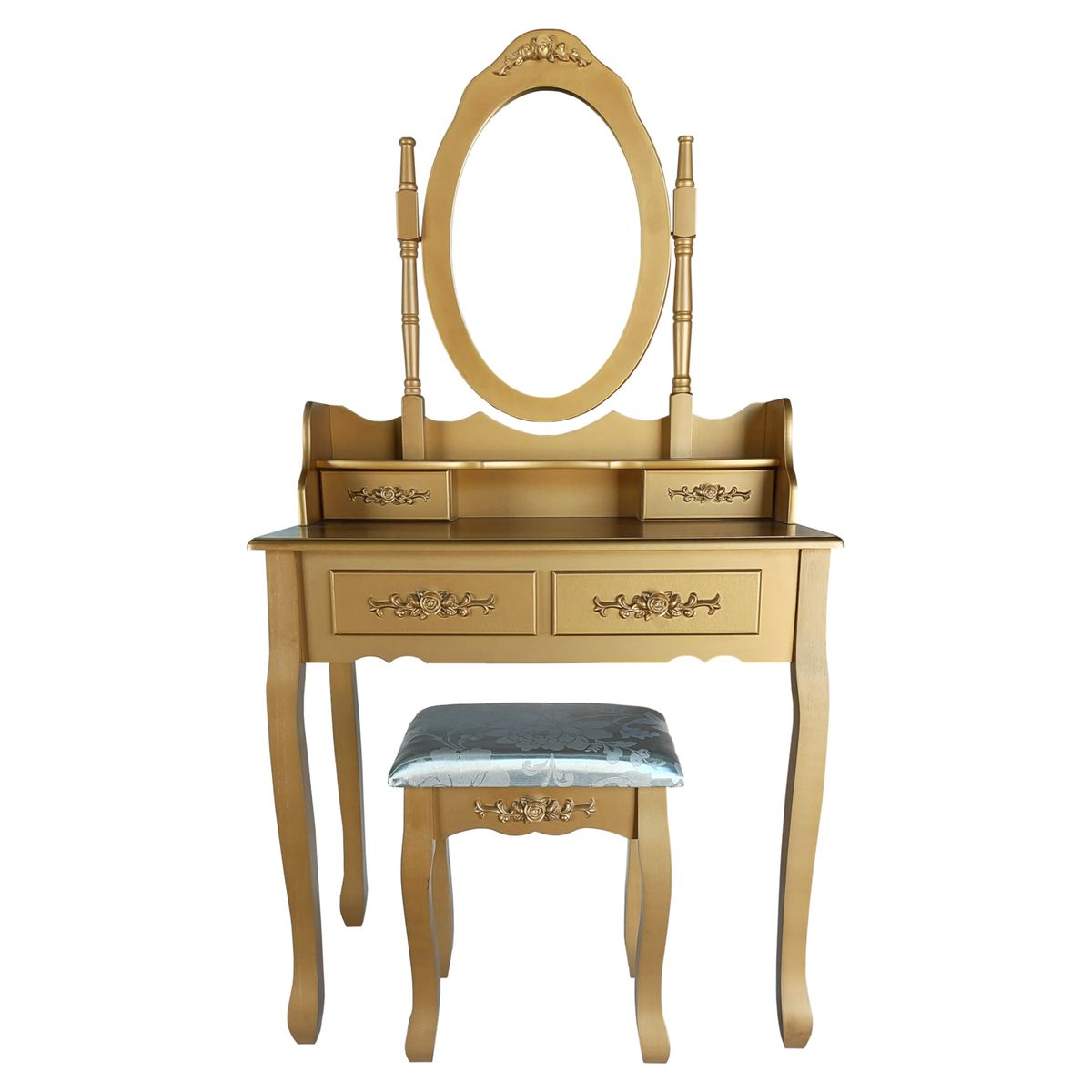 LOVEN - Tocador Dormitorio Clásico Bree 4dw Dorado Con Piso