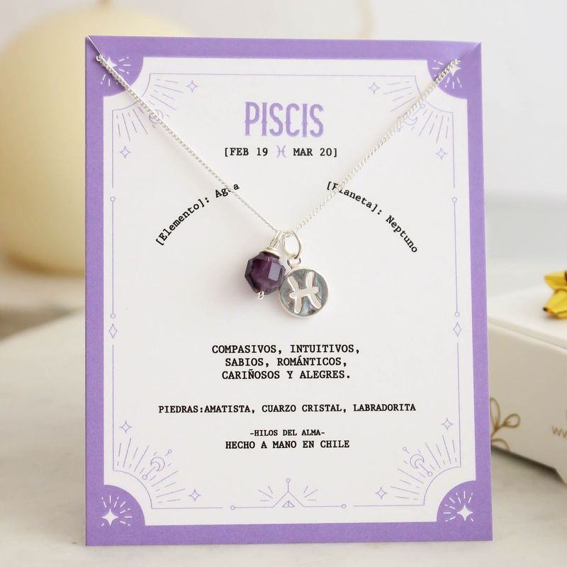 GENERICO - Collar de Plata 925 con piedra natural Amatista del signo Piscis