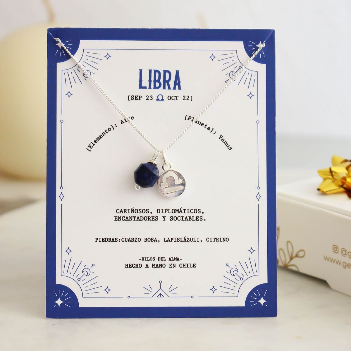 GENERICO - Collar de Plata 925 con piedra natural Lapislazuli del signo Libra