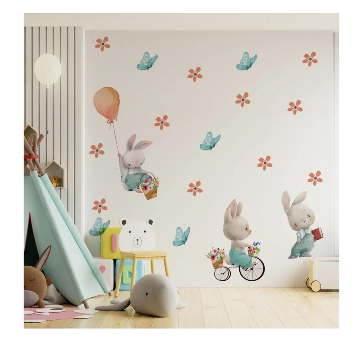 KIVARA - Stickers De Pared Temáticos De Conejitos Flores y Mariposas