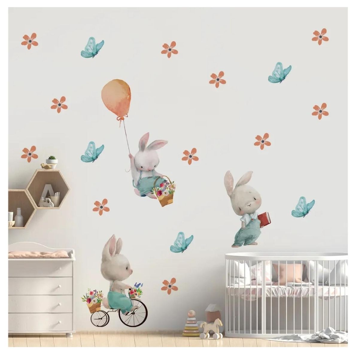 KIVARA - Stickers De Pared Temáticos De Conejitos Flores y Mariposas