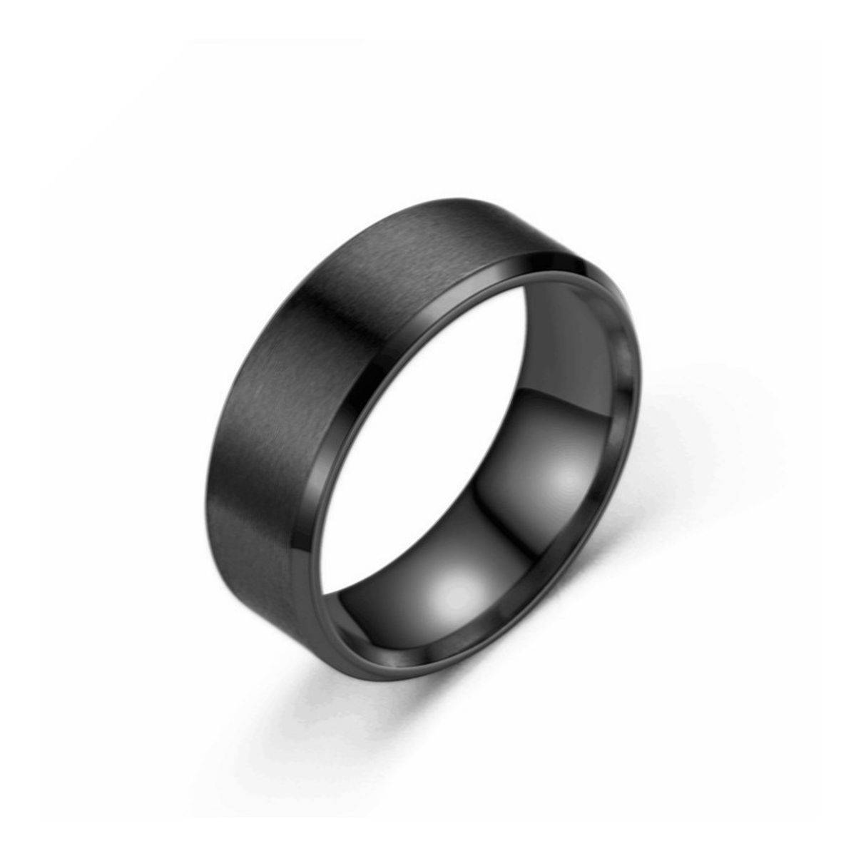 ZG JOYAS - Anillo Titanio 8mm Hombre Mujer Moda Negro Black
