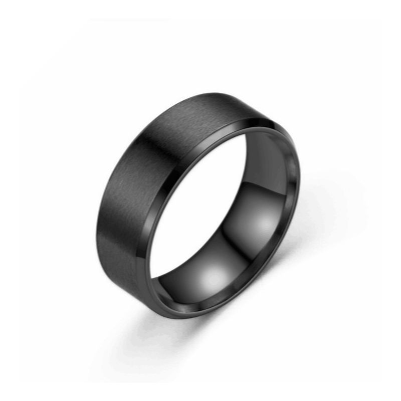 ZG JOYAS - Anillo Titanio 8mm Hombre Mujer Moda Negro Black