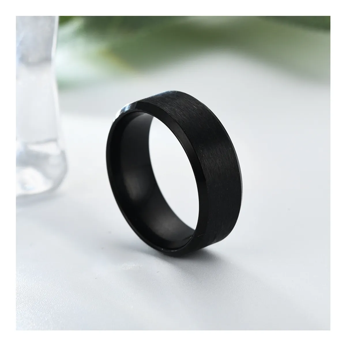 ZG JOYAS - Anillo Titanio 8mm Hombre Mujer Moda Negro Black