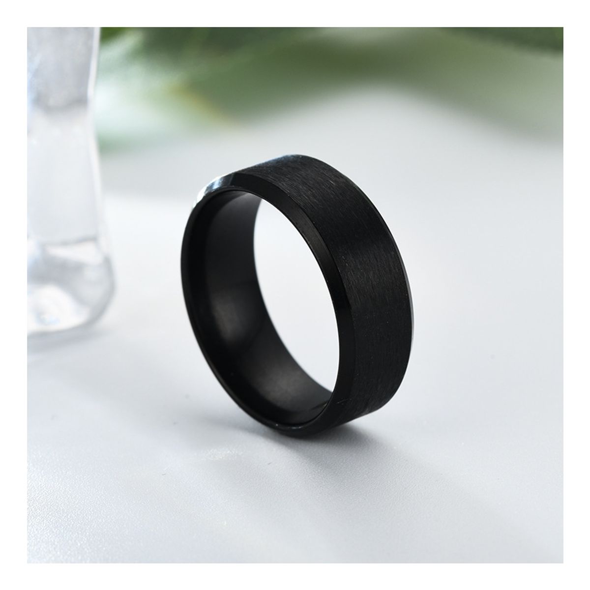 ZG JOYAS - Anillo Titanio 8mm Hombre Mujer Moda Negro Black