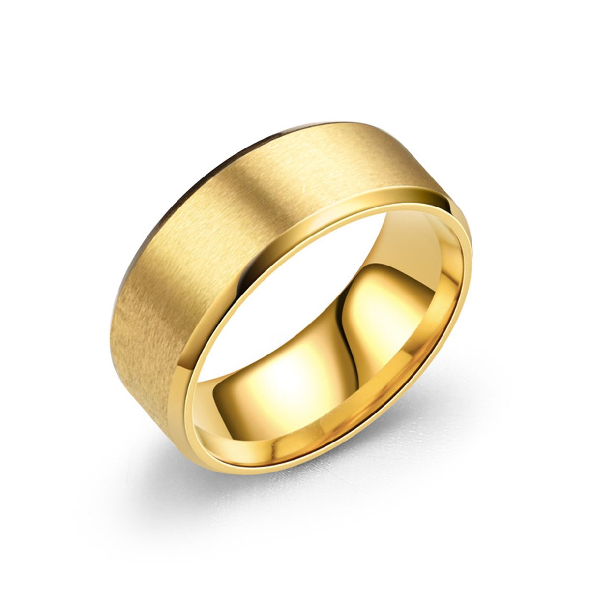 ZG JOYAS - Anillo Titanio 8mm Esmerilado Hombre Mujer Moda Dorado Oro