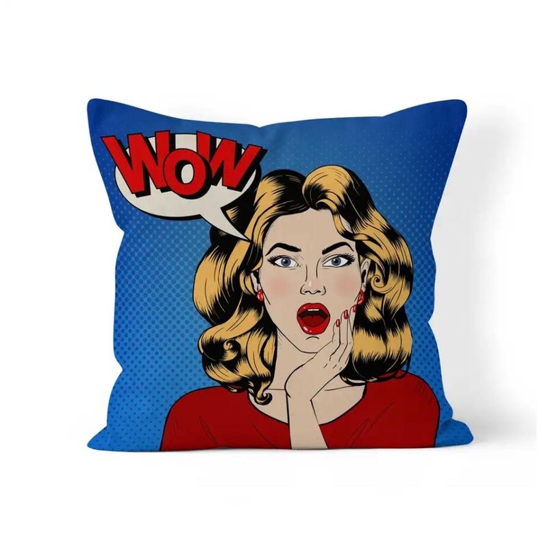 KIVARA - Funda Cojin 45X45 Decorativo Pop Art Wow Azul Lino Poly