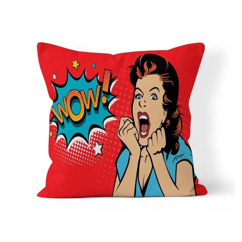 KIVARA - Funda Cojin 45x45 Decorativo Pop Art WOW Rojo Lino poly