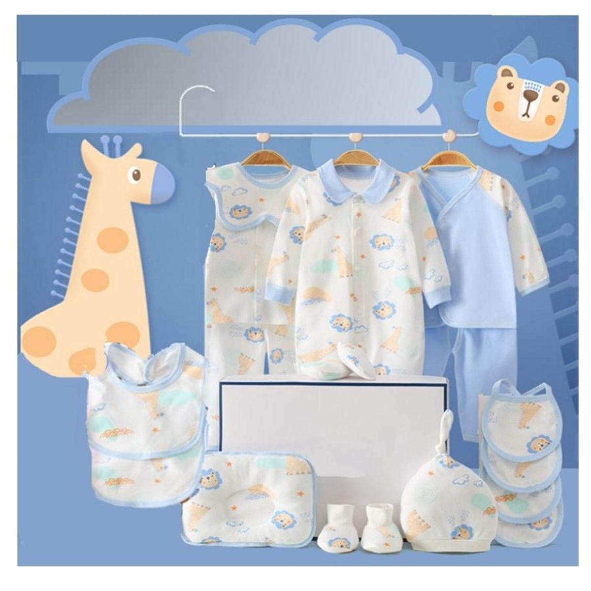 KIVARA - Set Ropa Recien Nacido Azul En Caja Regalo 18 Piezas