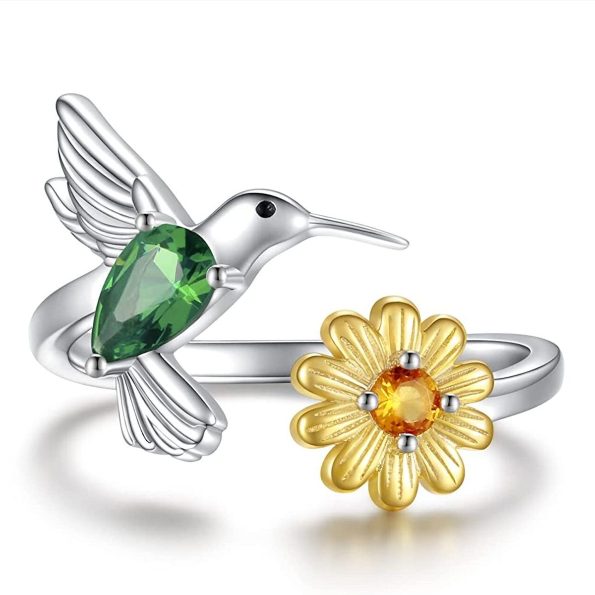 GENERICO - Anillo colibrí girasol plata 925 ajustable mujer joya