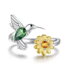 GENERICO - Anillo colibrí girasol plata 925 ajustable mujer joya