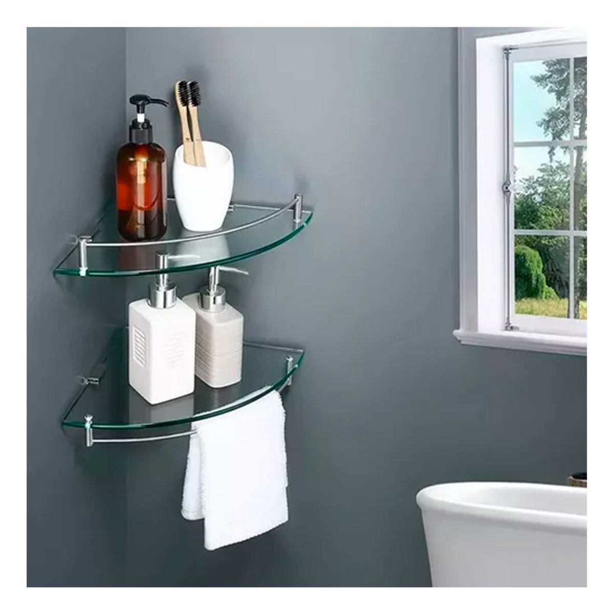 GENERICO - Repisa Organizador Esquinera Baño De Cristal Templado