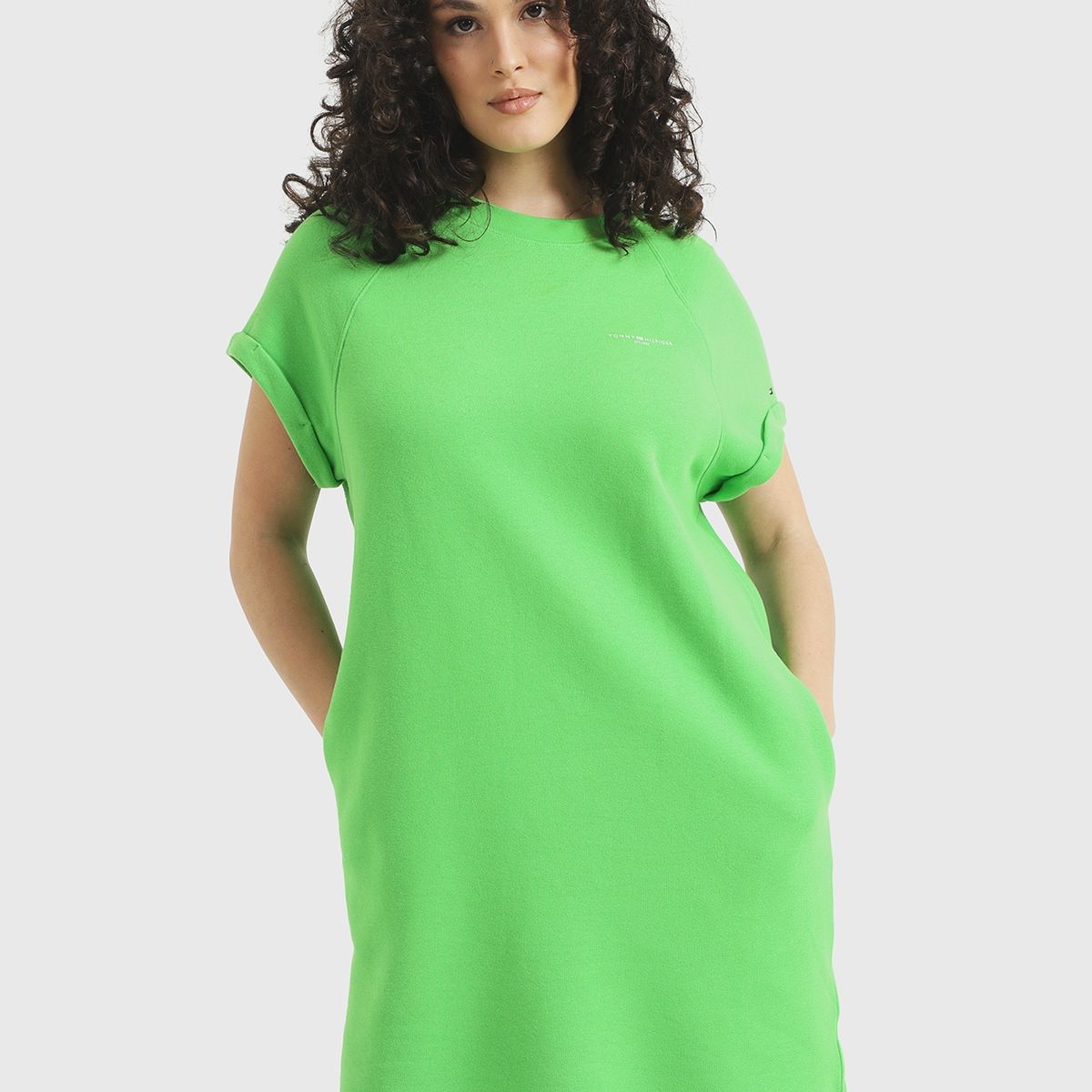 TOMMY HILFIGER - Vestido Curve Solid Con Logo Verde Tommy Hilfiger