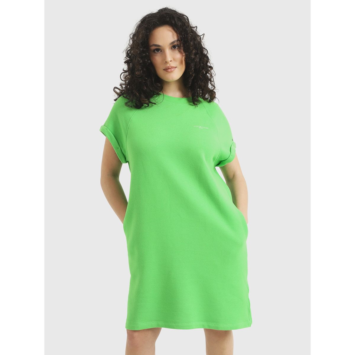 TOMMY HILFIGER - Vestido Curve Solid Con Logo Verde Tommy Hilfiger