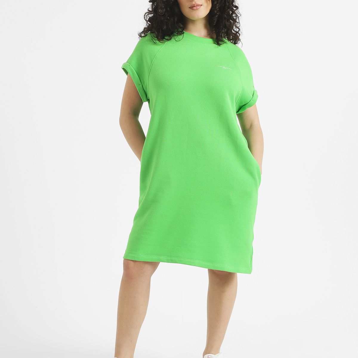 TOMMY HILFIGER - Vestido Curve Solid Con Logo Verde Tommy Hilfiger