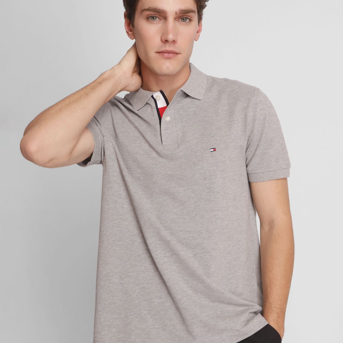 TOMMY HILFIGER - Polo Con Cinta Logo Distintiva Gris Tommy Hilfiger
