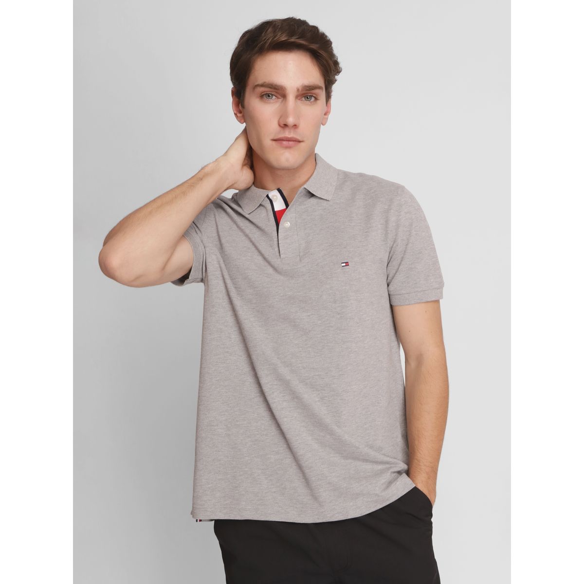 TOMMY HILFIGER - Polo Con Cinta Logo Distintiva Gris Tommy Hilfiger