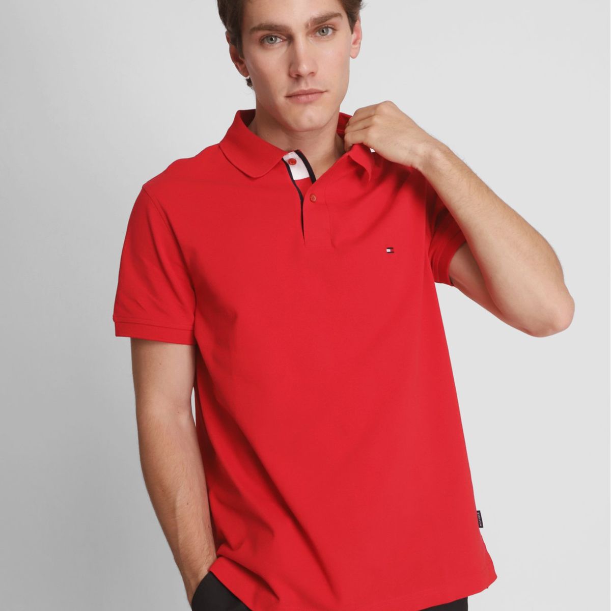 TOMMY HILFIGER - Polo Con Cinta Logo Distintiva Rojo Tommy Hilfiger