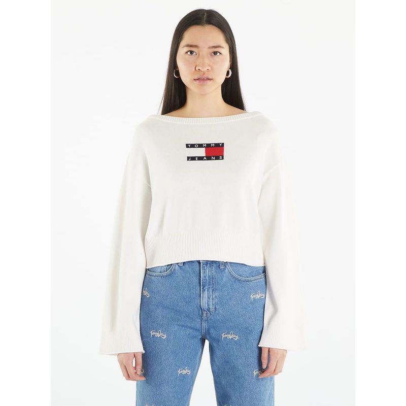 TOMMY HILFIGER - Sweater Center Flag Logo Blanco Tommy Jeans