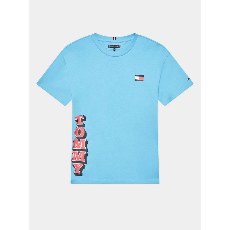 TOMMY HILFIGER - Polera Con Logo Lateral Celeste Tommy Hilfiger Niño
