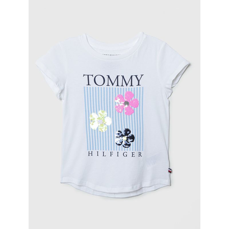 TOMMY HILFIGER - Polera Con Flores Y Logo Blanco Niña Tommy Hilfiger