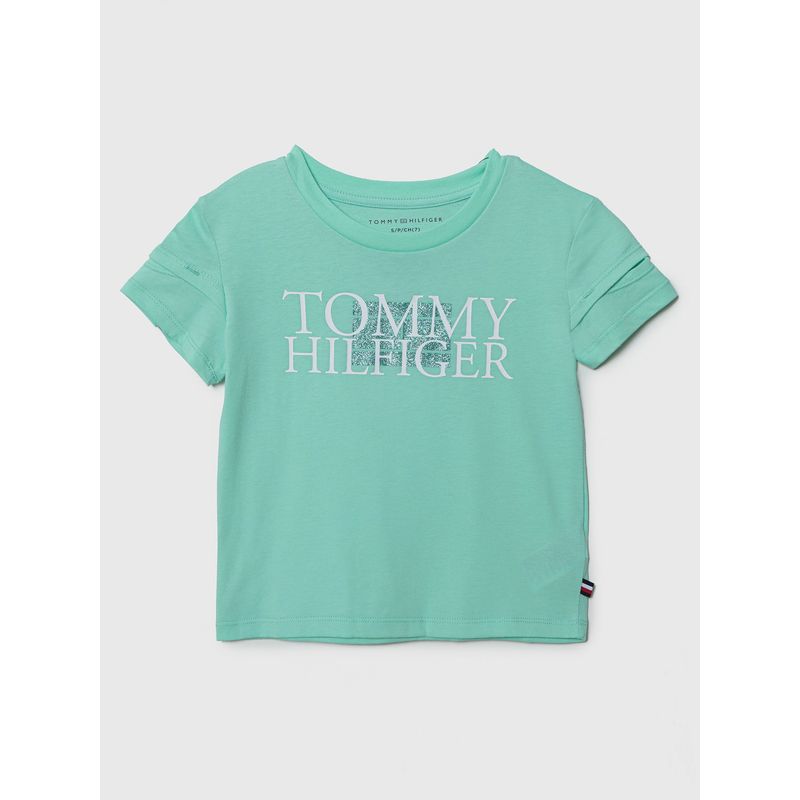 TOMMY HILFIGER - Polera Logo Bandera Metálica Verde Niña Tommy Hilfiger