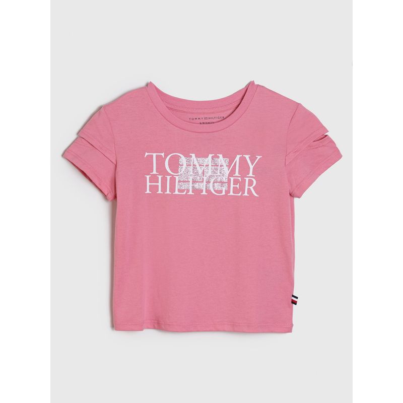TOMMY HILFIGER - Polera Logo Bandera Metálica Rosado Niña Tommy Hilfiger