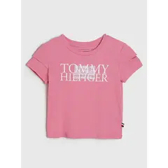 TOMMY HILFIGER - Polera Logo Bandera Metálica Rosado Niña