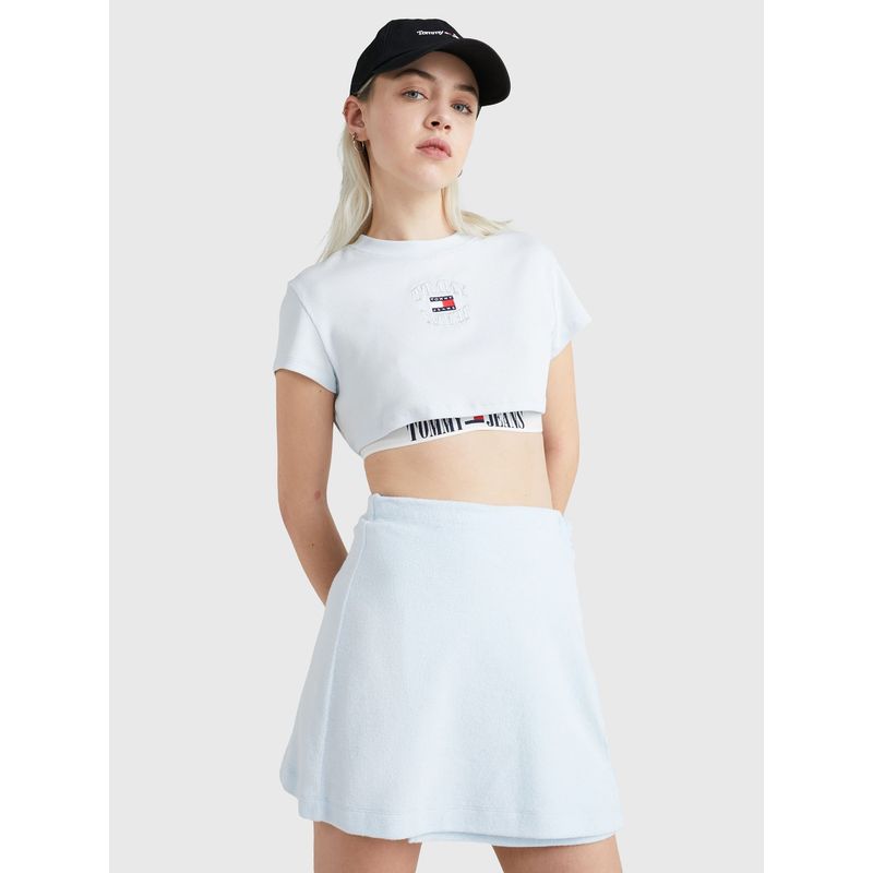 TOMMY HILFIGER - Polera Super Cropped Logo Invertido Celeste Tommy Jeans