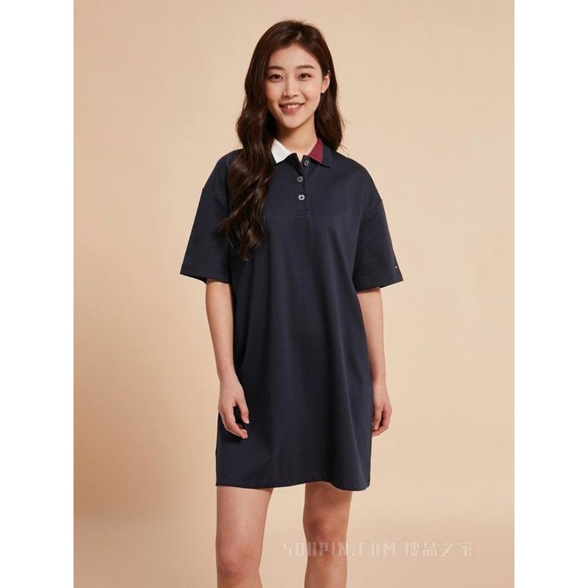 TOMMY HILFIGER - Vestido Split Global Stripe Azul Tommy Hilfiger