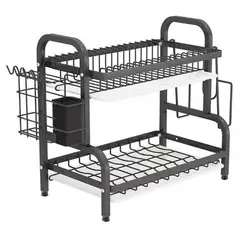 GENERICO - Escurridor de platos acero inoxidable 2 niveles soporte cubierto