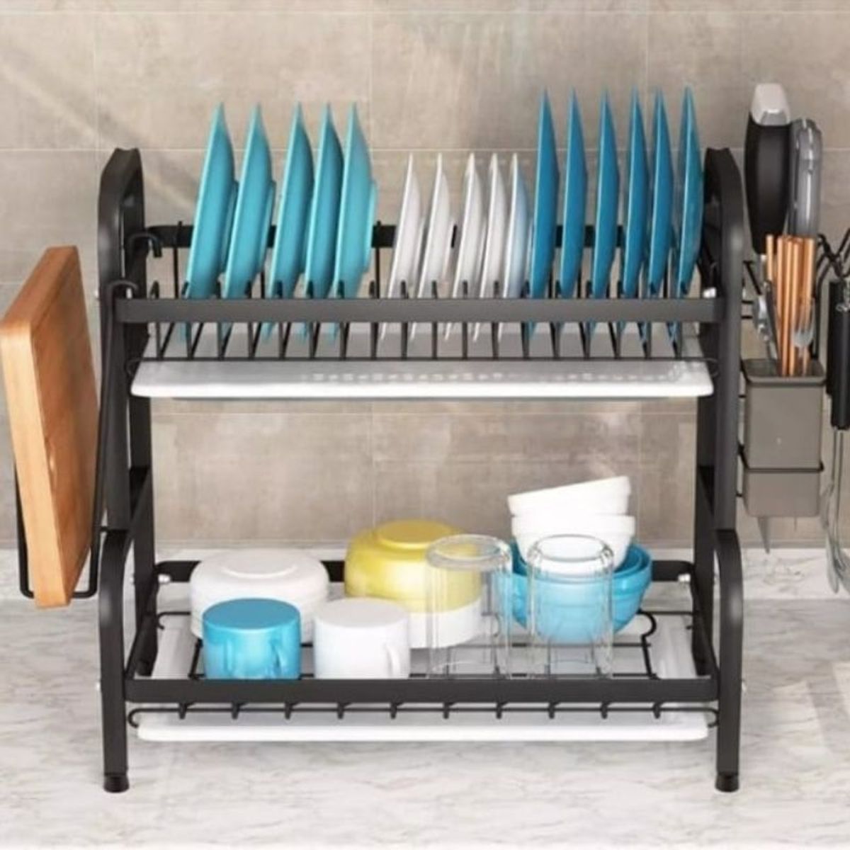 GENERICO - Escurridor de platos acero inoxidable 2 niveles soporte cubierto