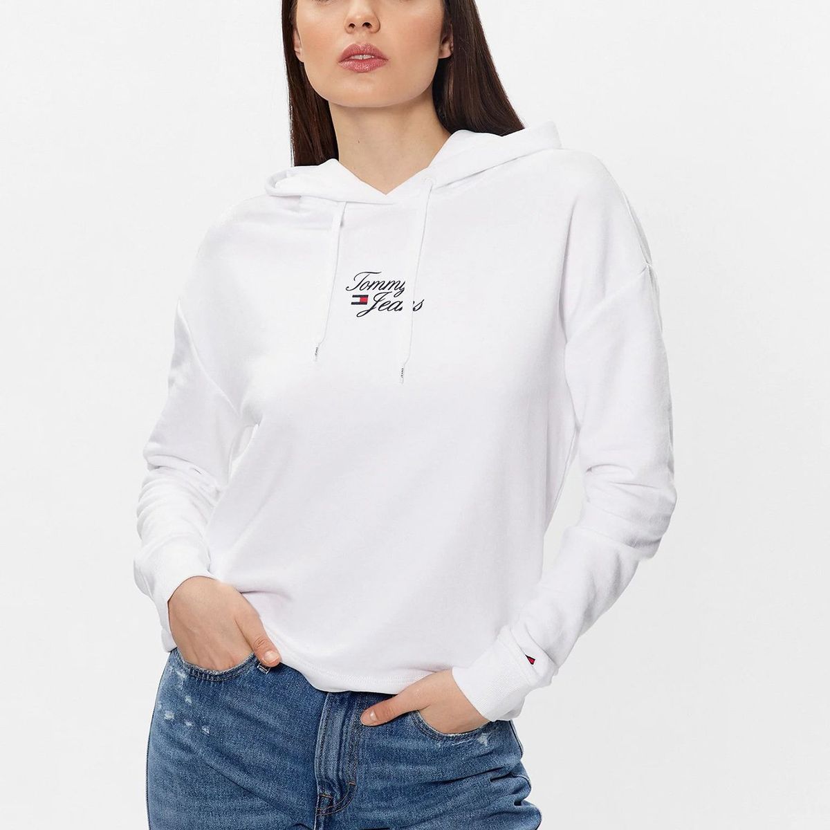 TOMMY HILFIGER - Polerón Hoodie Essential Blanco Tommy Jeans