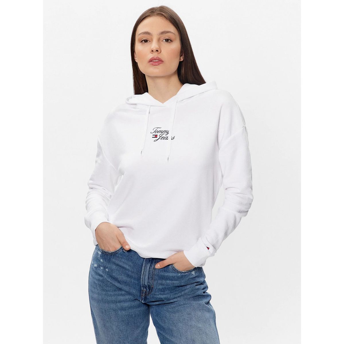 TOMMY HILFIGER - Polerón Hoodie Essential Blanco Tommy Jeans
