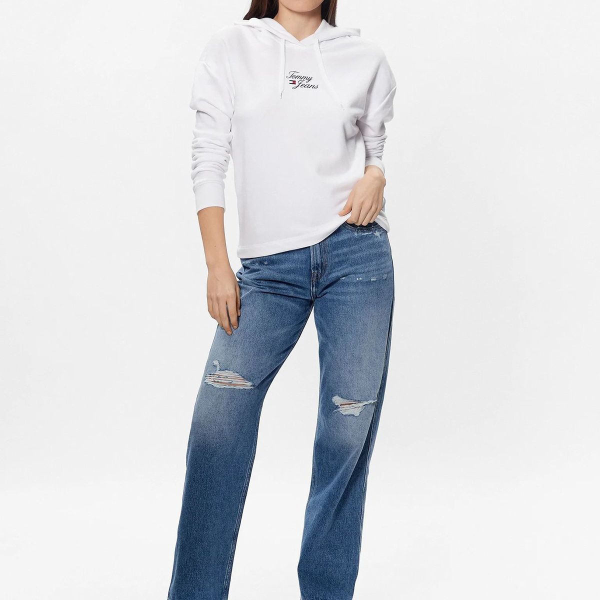 TOMMY HILFIGER - Polerón Hoodie Essential Blanco Tommy Jeans