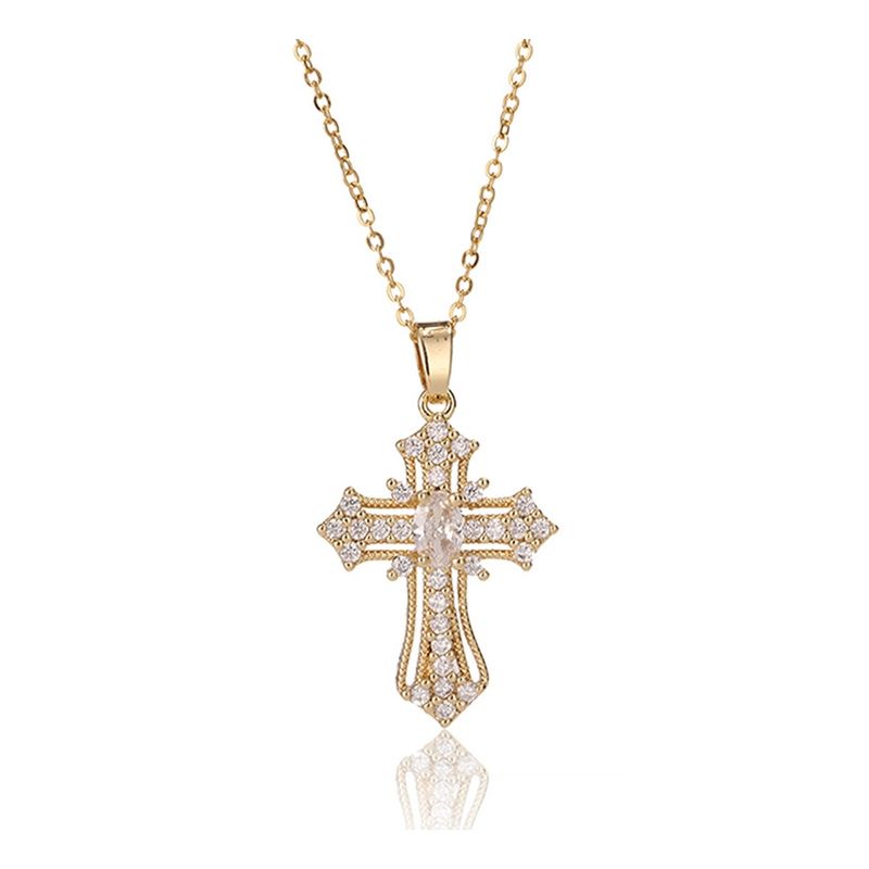 ZG JOYAS - Collar Cruz Dorado Cristales Zirconia Galvanizado En Oro 14k