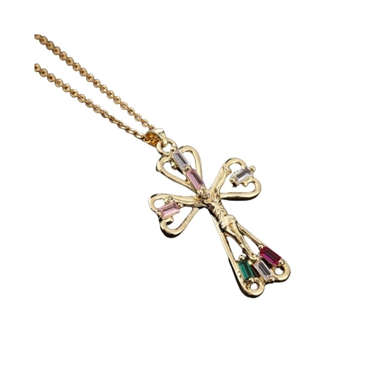 ZG JOYAS - Collar Cruz Dorado Cristales Zirconia Galvanizado En Oro 14k