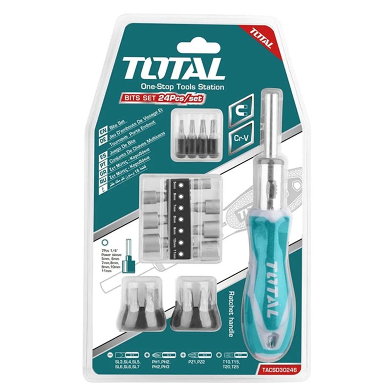 TOTAL TOOLS - Kit Set Juego Destornillador 24 Piezas Total Tacsd30246