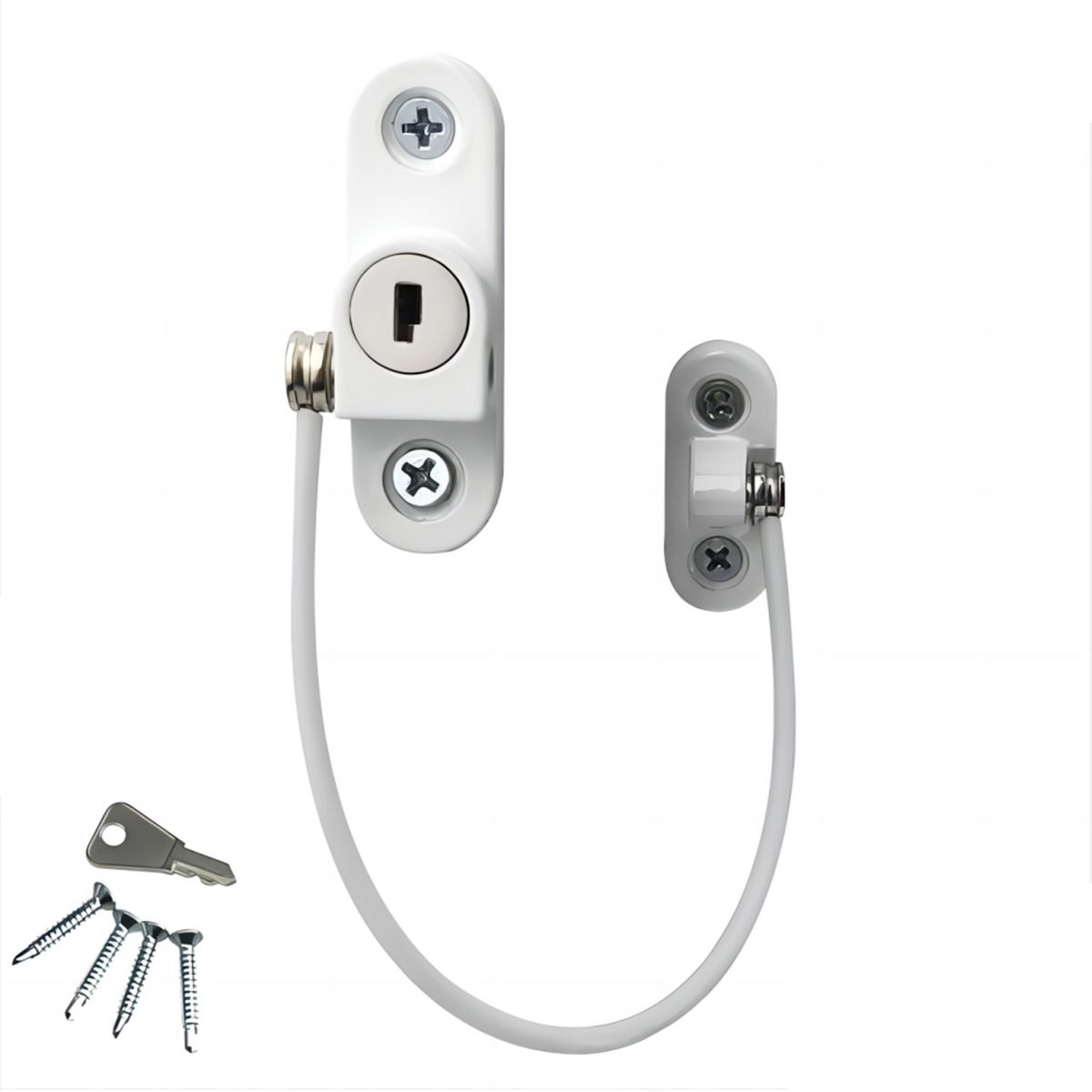 AIZO - BLanco Seguro Ventana Niños Cable Acero Y Llave Ventana Puertas