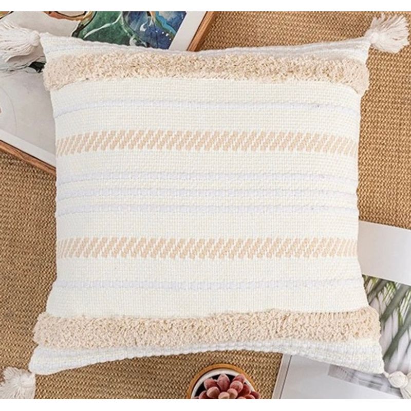GENERICO - COJÍN BOHO 45 CM X 45 CM TEJIDO BEIGE
