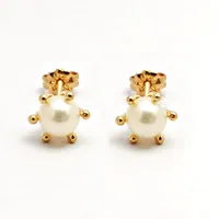 Aros Oro 18k Perla 6mm Pistilo Nacional Mujer