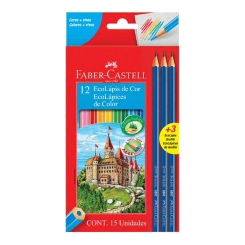 FABER-CASTELL - Set 12 Lapices De Colorear + 3 Lapices Grafito Faber-castell