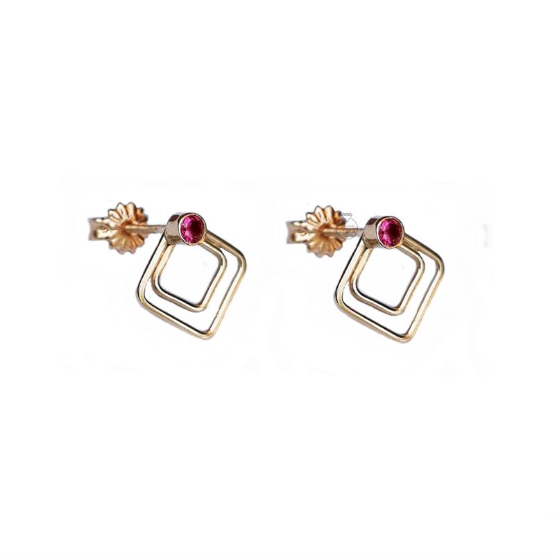 JOYAS MYTOKE - Aros Oro 18 kilates Rubi Clasicos Atornillado Mujer Elegante Amor