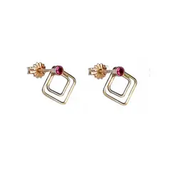 JOYAS MYTOKE - Aros Oro 18 kilates Rubi Clasicos Atornillado Mujer Elegante Amor