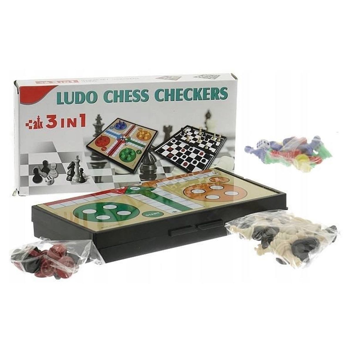 GENERICO - JUEGO DE MESA TABLERO 3 EN 1 AJEDREZ LUDO DAMA