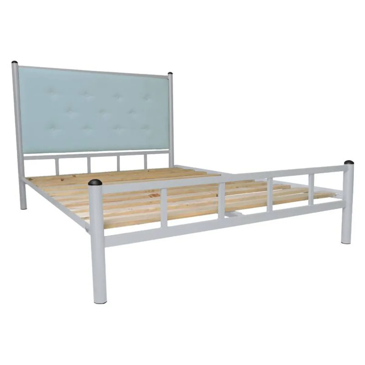 FUTONES Y MUEBLES - Cama 2 Plazas Plata-Celeste