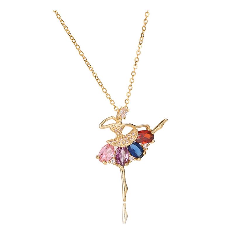 ZG JOYAS - Collar Bailarina Danza Zirconia Galvanizado En Oro 14K